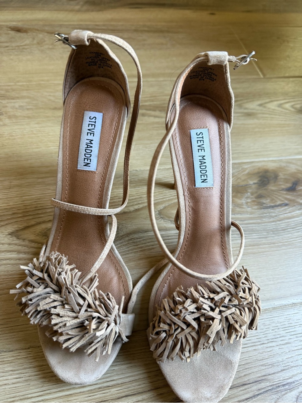 Steve Madden Tan Fringe Suede Ankle-Strap Sandals